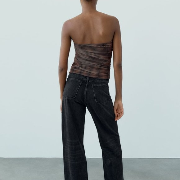 NWT ZARA PRINTED STRAPLESS TULLE TOP - Picture 4 of 7
